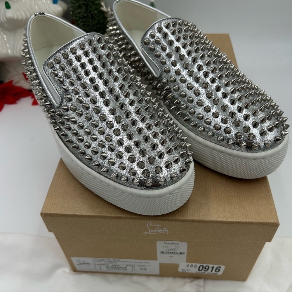 Men’s Christian Louboutin roller boat spike slip on sneakers size 42 made Italy